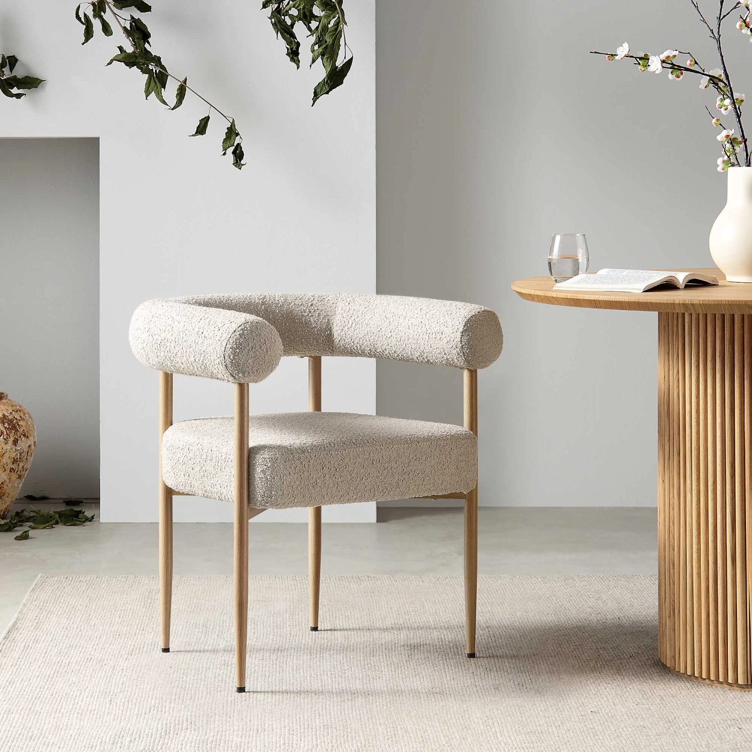 Fulbourn Taupe Boucle Dining Chair With Natural Wood Effect Legs 3 Fulbourn Taupe Boucle Dining Chair With Natural Wood Effect Legs
