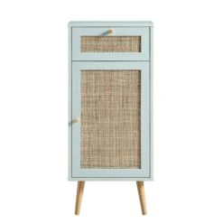 Frances Woven Rattan 1-Door Bathroom Cabinet, Mint -Garden Store FT BAC 01 SAGE WB1