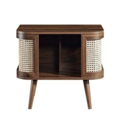 Izzy Curved Rattan Bedside Table, Walnut 17 Izzy Curved Rattan Bedside Table, Walnut -Garden Store FT BST 04 WALN WB1