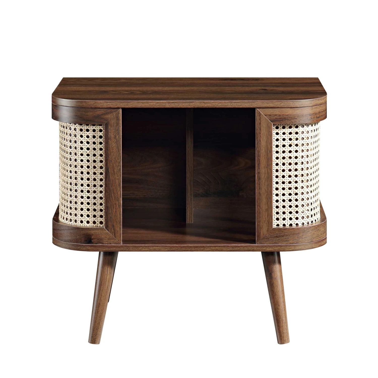 Izzy Curved Rattan Bedside Table, Walnut 6 Izzy Curved Rattan Bedside Table, Walnut - Image 4