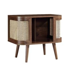 Izzy Curved Rattan Bedside Table, Walnut 19 Izzy Curved Rattan Bedside Table, Walnut -Garden Store FT BST 04 WALN WB2