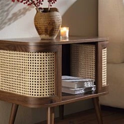 Izzy Curved Rattan Bedside Table, Walnut 16 Izzy Curved Rattan Bedside Table, Walnut -Garden Store FT BST 04 WALN scene2