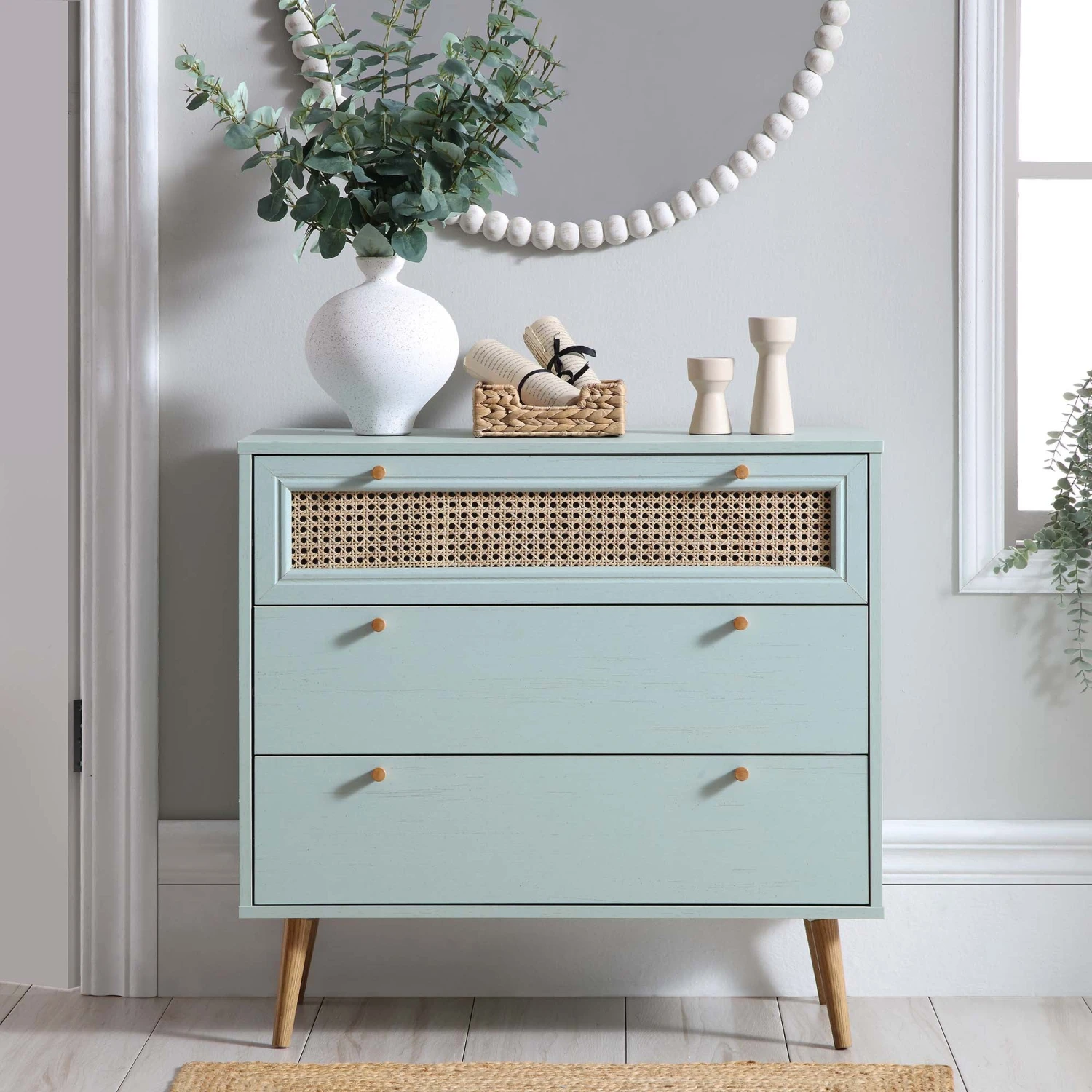 Anya Woven Rattan Chest Of 3 Drawer In Mint Colour 4 Anya Woven Rattan Chest Of 3 Drawer In Mint Colour - Image 2