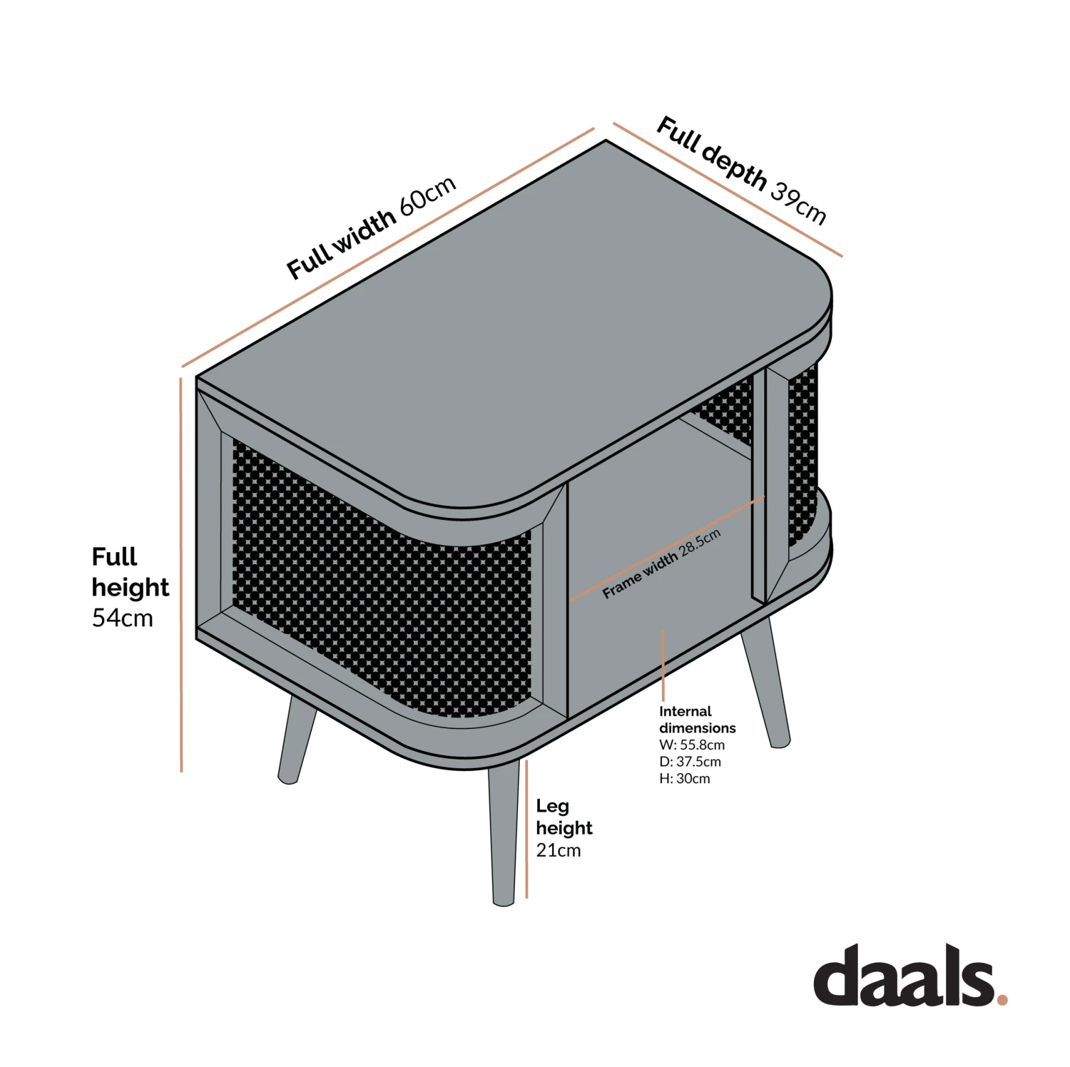 Izzy Curved Rattan Bedside Table, Walnut 7 Izzy Curved Rattan Bedside Table, Walnut - Image 5