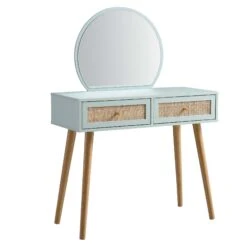 Frances Woven Rattan Dressing Table With Mirror, Mint -Garden Store FT DRTA 01 SAGE WB3