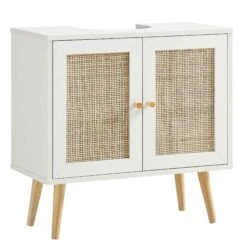 Frances Woven Rattan 2-Door Bathroom Undersink Unit, White -Garden Store FT UDS 01 WHITE WB1