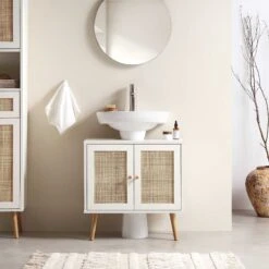 Frances Woven Rattan 2-Door Bathroom Undersink Unit, White -Garden Store FT UDS 01 WHITE scene2