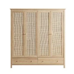 Frances Rattan 4-Door Wardrobe With 2 Drawers, Natural -Garden Store FT WARD 04 NAT WB1