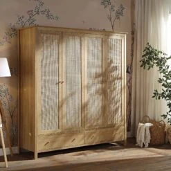 Frances Rattan 4-Door Wardrobe With 2 Drawers, Natural -Garden Store FT WARD 04 NAT scene2