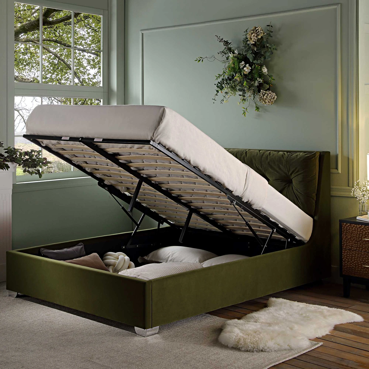 Hadley Moss Green Velvet Ottoman Storage Bed 4 Hadley Moss Green Velvet Ottoman Storage Bed - Image 3