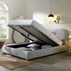 Egerie Curved Headboard Mist Grey Boucle Ottoman Storage Bed -Garden Store JAH 011 GREY BOUCLE scene2