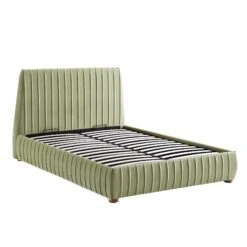 Helia Pleated Ottoman Storage Bed, Lichen Velvet -Garden Store JAH 012 LICHEN VEL WB2