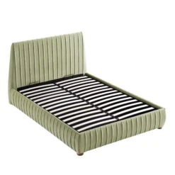 Helia Pleated Ottoman Storage Bed, Lichen Velvet -Garden Store JAH 012 LICHEN VEL WB4