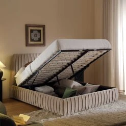 Helia Pleated Ottoman Storage Bed, Taupe Velvet 20 Helia Pleated Ottoman Storage Bed, Taupe Velvet -Garden Store JAH 012 MINK VEL scene2