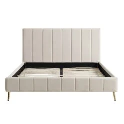 Sylvie Velvet Upholstered Bed Frame With Golden Chrome Legs, Champagne Velvet -Garden Store JAH 06 CHAMPVEL WB1
