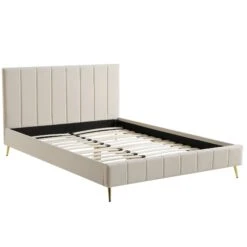 Sylvie Velvet Upholstered Bed Frame With Golden Chrome Legs, Champagne Velvet -Garden Store JAH 06 CHAMPVEL WB3