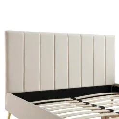 Sylvie Velvet Upholstered Bed Frame With Golden Chrome Legs, Champagne Velvet -Garden Store JAH 06 CHAMPVEL detail1