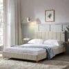 Sylvie Velvet Upholstered Bed Frame With Golden Chrome Legs, Champagne Velvet -Garden Store JAH 06 CHAMPVEL main