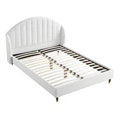 Eleanor White Boucle Upholstered Bed Frame With Domed Headboard 21 Eleanor White Boucle Upholstered Bed Frame With Domed Headboard -Garden Store JAH 08 ECRU BOU WB3
