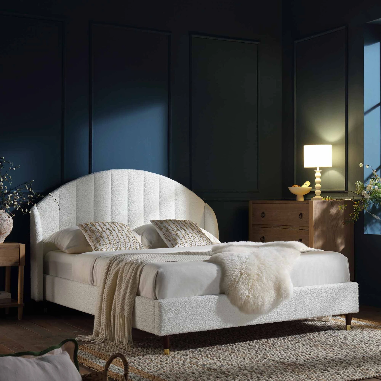 Eleanor White Boucle Upholstered Bed Frame With Domed Headboard 3 Eleanor White Boucle Upholstered Bed Frame With Domed Headboard