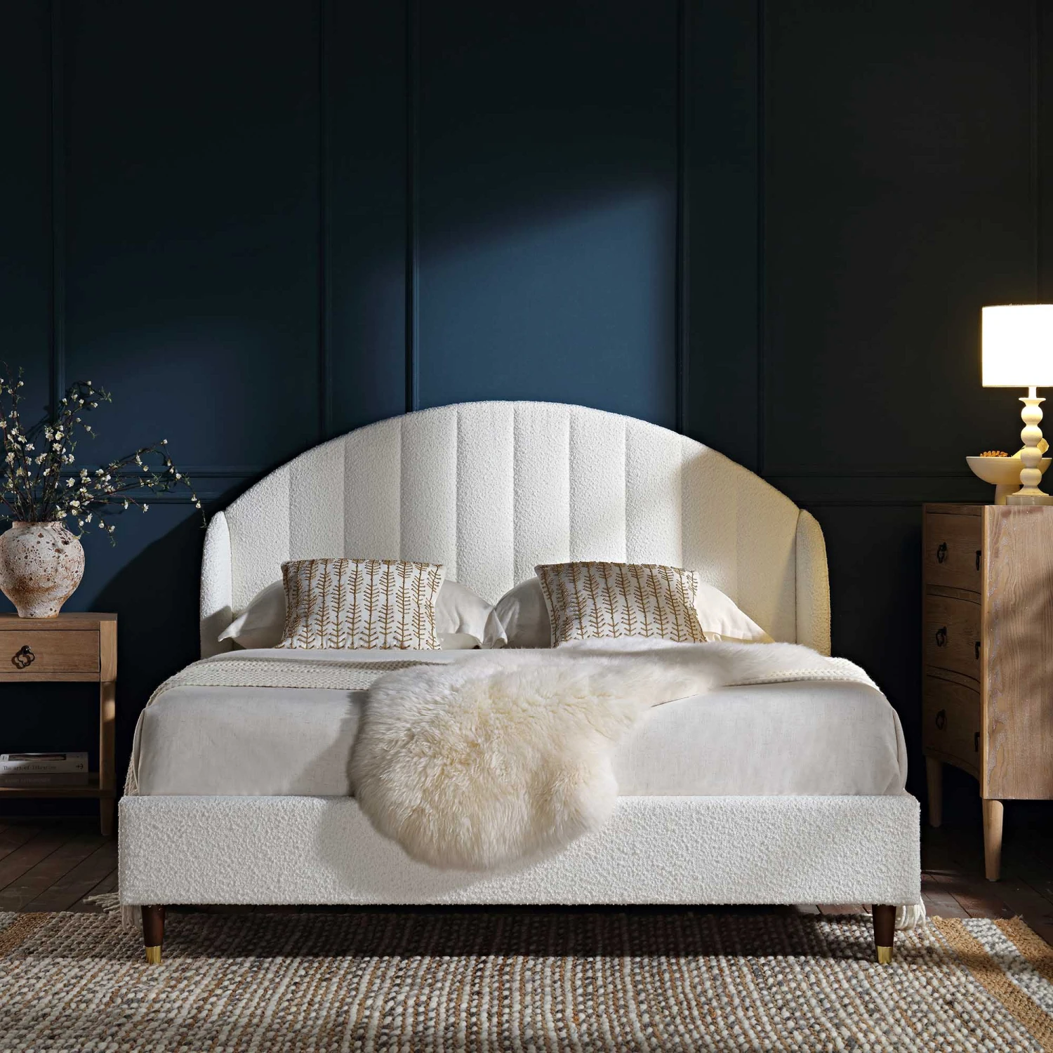 Eleanor White Boucle Upholstered Bed Frame With Domed Headboard 4 Eleanor White Boucle Upholstered Bed Frame With Domed Headboard - Image 2