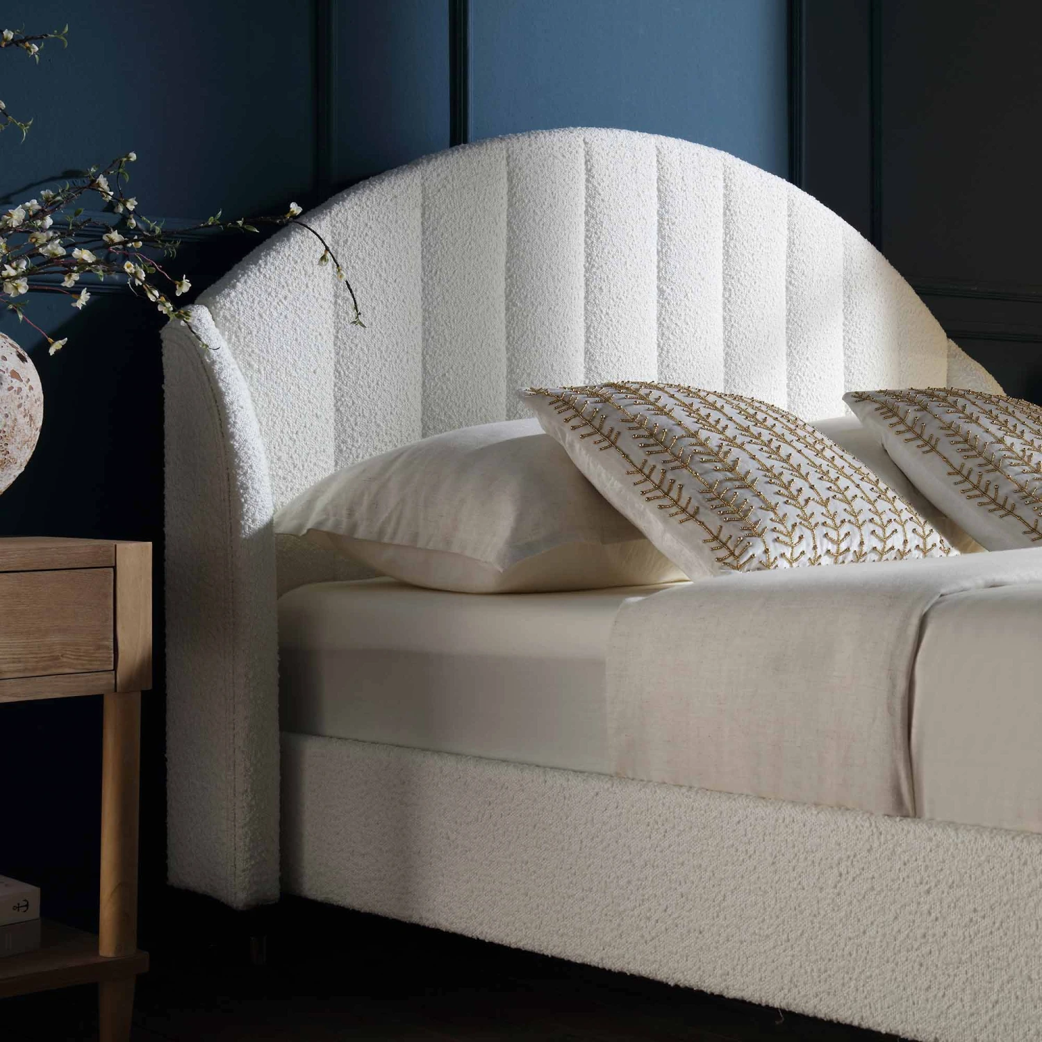 Eleanor White Boucle Upholstered Bed Frame With Domed Headboard 5 Eleanor White Boucle Upholstered Bed Frame With Domed Headboard - Image 3