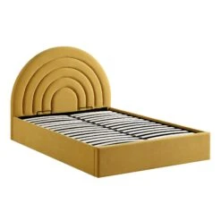 Archer Mustard Yellow Velvet Ottoman Storage Bed -Garden Store JAH 09 MUSTVEL WB1