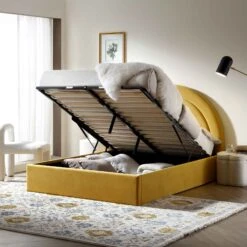 Archer Mustard Yellow Velvet Ottoman Storage Bed -Garden Store JAH 09 MUSTVEL scene2