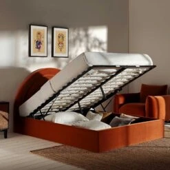 Archer Rust Velvet Ottoman Storage Bed -Garden Store JAH 09 RUSTVEL scene2