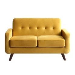 Clarence 2-Seater Sofa In Mustard Yellow Velvet -Garden Store LVSF 06 MUSTARDVEL 2ST WB1