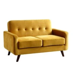 Clarence 2-Seater Sofa In Mustard Yellow Velvet -Garden Store LVSF 06 MUSTARDVEL 2ST WB2