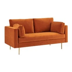 Pelham Orange Velvet Fabric Sofa 21 Pelham Orange Velvet Fabric Sofa -Garden Store LVSF 386 ORANGEVEL 2ST 3