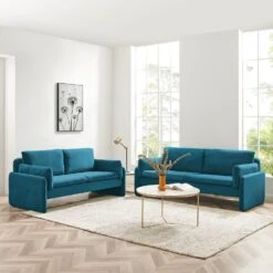 Clapham 3-Seater Sea Blue Velvet Fabric Sofa -Garden Store LVSF 89 BLUEVEL 2N3SET scene 28d2ee2c 0bfa 4dd5 9d98 c063a96e901d