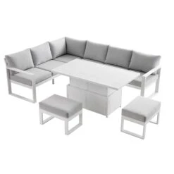 Albany Aluminium Large Corner Casual Dining Set With Rising Table, White 21 Albany Aluminium Large Corner Casual Dining Set With Rising Table, White -Garden Store OD DINE 1045 WHITE WB3