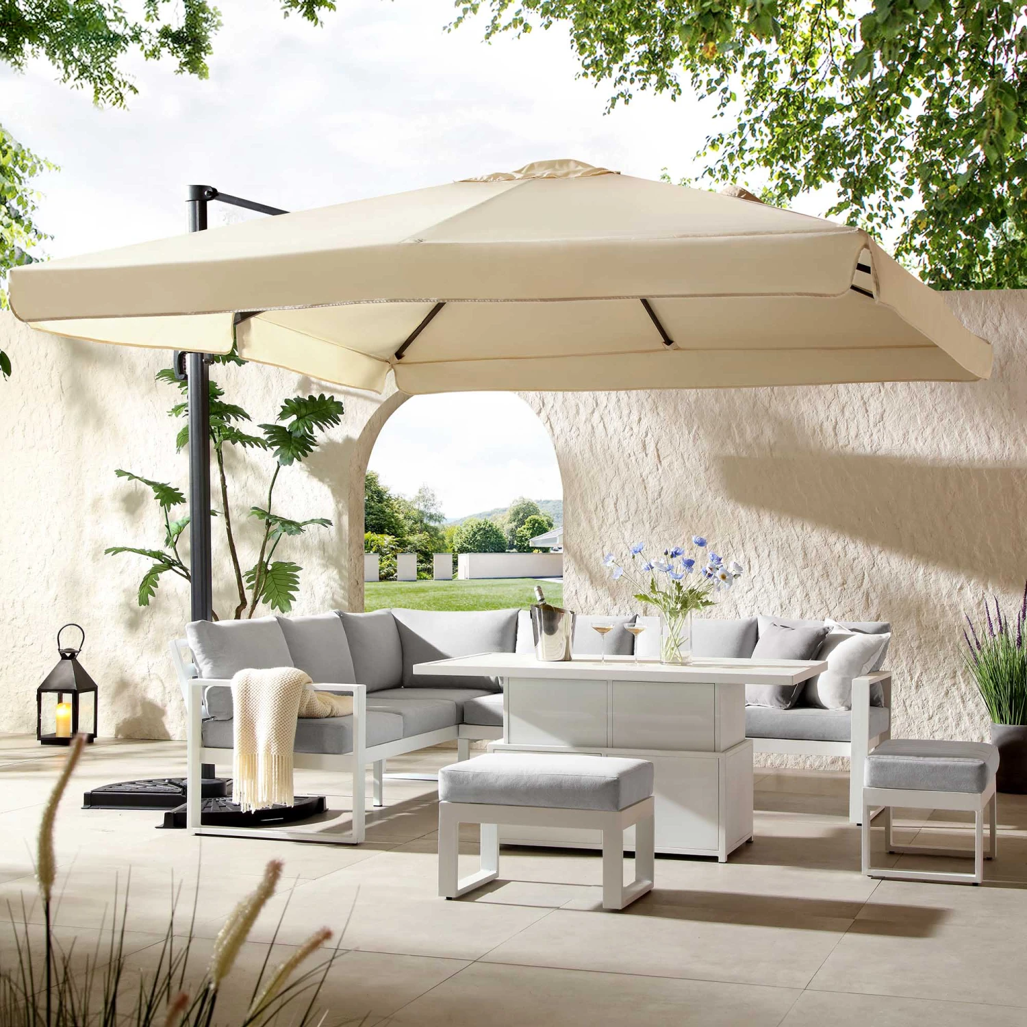 Albany Aluminium Large Corner Casual Dining Set With Rising Table, White 3 Albany Aluminium Large Corner Casual Dining Set With Rising Table, White