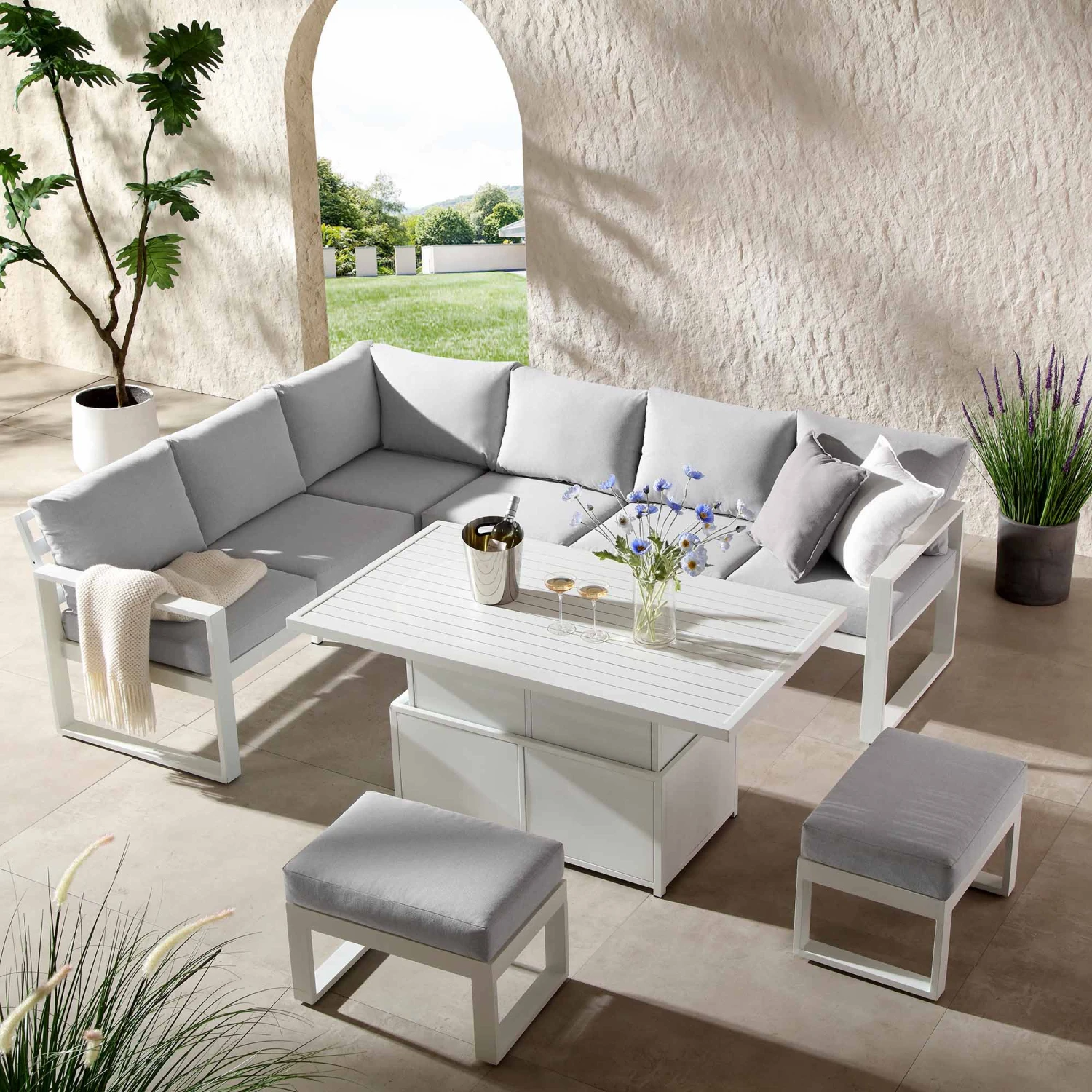 Albany Aluminium Large Corner Casual Dining Set With Rising Table, White 4 Albany Aluminium Large Corner Casual Dining Set With Rising Table, White - Image 2
