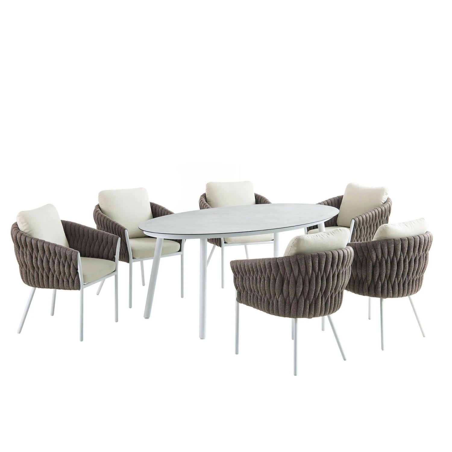 Montebello 6-Seater Outdoor Taupe Rope And Aluminium Oval Dining Set With White Ceramic Dining Table 6 Montebello 6-Seater Outdoor Taupe Rope And Aluminium Oval Dining Set With White Ceramic Dining Table - Image 4