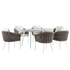 Montebello 6-Seater Outdoor Taupe Rope And Aluminium Oval Dining Set With White Ceramic Dining Table 20 Montebello 6-Seater Outdoor Taupe Rope And Aluminium Oval Dining Set With White Ceramic Dining Table -Garden Store OD DINE 1072 WHITE WB4