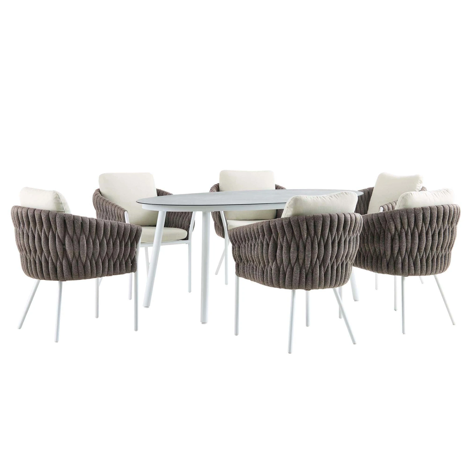 Montebello 6-Seater Outdoor Taupe Rope And Aluminium Oval Dining Set With White Ceramic Dining Table 9 Montebello 6-Seater Outdoor Taupe Rope And Aluminium Oval Dining Set With White Ceramic Dining Table - Image 7