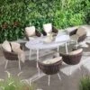 Montebello 6-Seater Outdoor Taupe Rope And Aluminium Oval Dining Set With White Ceramic Dining Table -Garden Store OD DINE 1072 WHITE main
