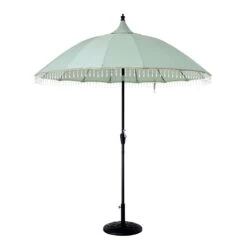 Garden Store 9 Hacienda 2.4M Sage Green Beaded Carousel Garden Parasol With Fringe Tassels And Aluminium Tilt