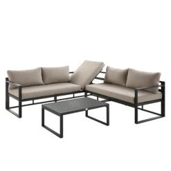 Albany Aluminium Corner Sofa Set With Reclining Back And Coffee Table, Taupe -Garden Store OD SF 1023 TAUPE WB1