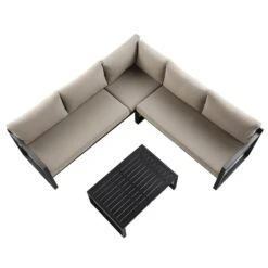 Albany Aluminium Corner Sofa Set With Reclining Back And Coffee Table, Taupe -Garden Store OD SF 1023 TAUPE WB4