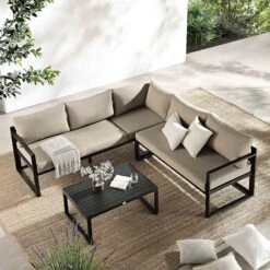 Albany Aluminium Corner Sofa Set With Reclining Back And Coffee Table, Taupe -Garden Store OD SF 1023 TAUPE scene1