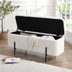 Jed Ecru Boucle 120cm Large Storage Ottoman Bench -Garden Store OTTO 2245 ECRUBOUCLE scene1
