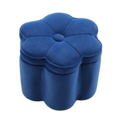 Pollie Navy Velvet Storage Stool -Garden Store POUF 291 NAVY VEL WB1