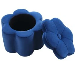 Pollie Navy Velvet Storage Stool -Garden Store POUF 291 NAVY VEL WB2