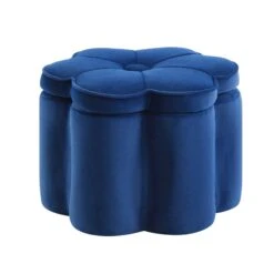 Pollie Navy Velvet Storage Stool -Garden Store POUF 291 NAVY VEL WB3