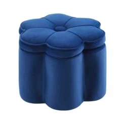 Pollie Navy Velvet Storage Stool -Garden Store POUF 291 NAVY VEL WB4