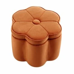 Pollie Orange Velvet Storage Stool 13 Pollie Orange Velvet Storage Stool -Garden Store POUF 291 ORANGE VEL WB1